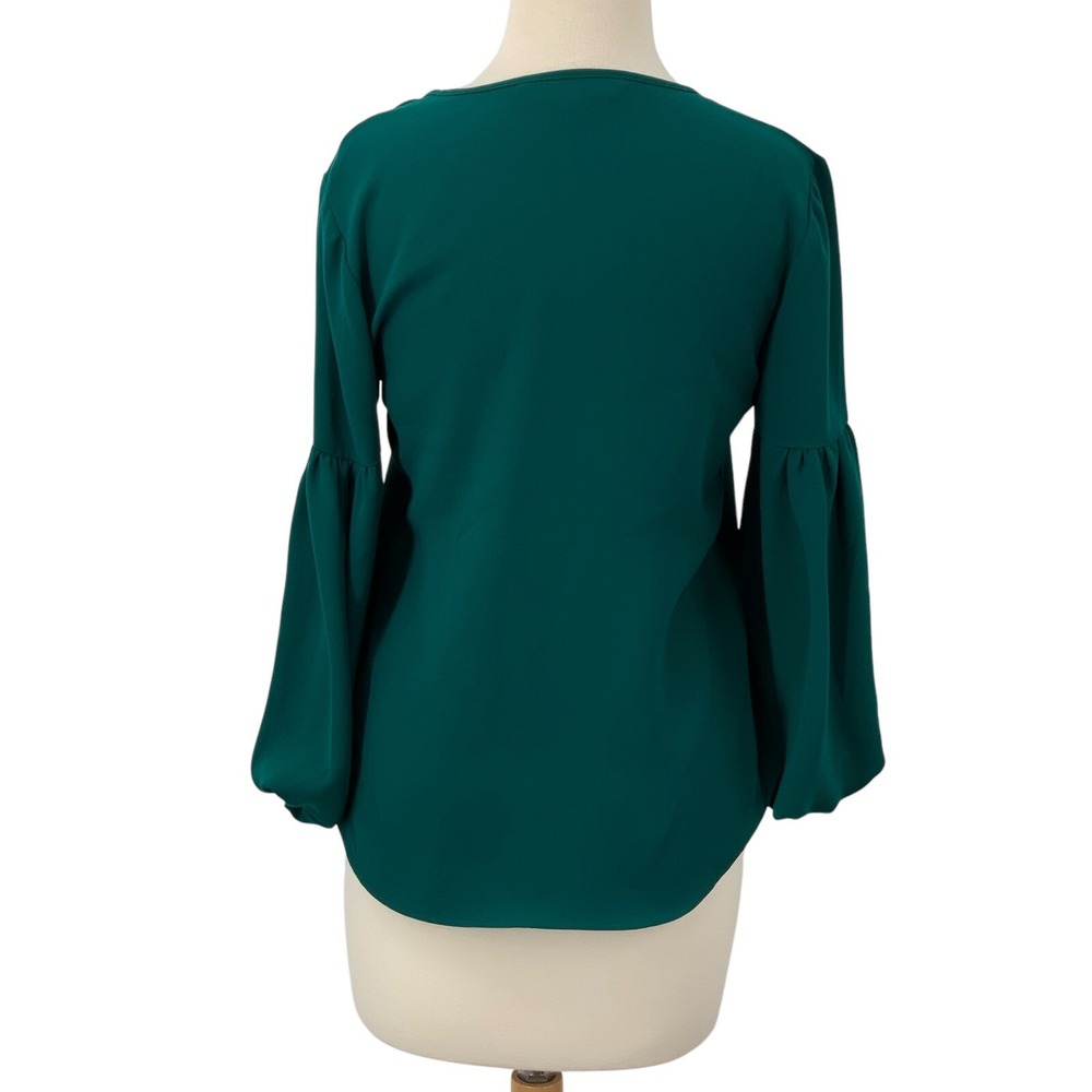 Trina Turk Women's Balloon Sleeve Squared Gathered Neck‎ Green Blouse Size XS - Picture 5 of 8